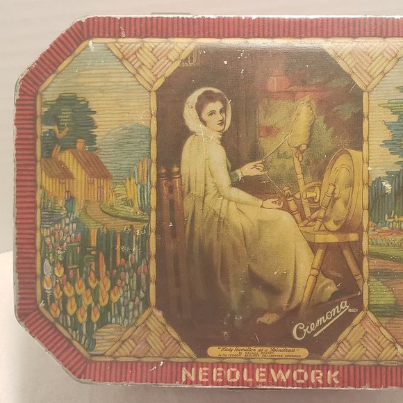 A. S. WILKIN LIMITED CREMONA "NEEDLEWORK" TIN BOX - LADY HAMILTON - TRUE VINTAGE - Picture 2 of 16